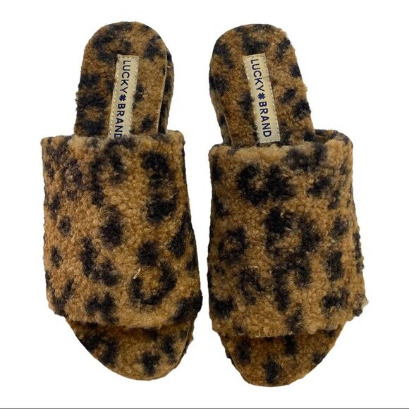 Lucky Brand leopard Fleece Slipper Sandals Sz 6.5M - Picture 4 of 6